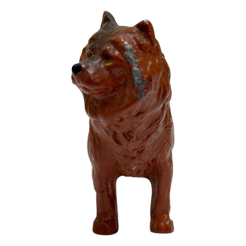 Vintage Cast Iron Chow Chow Puppy Dog Figurine Painted Collectable 2.5